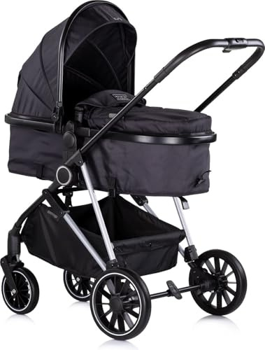 Chipolino Kinderwagen Aura 2 in 1 umbaubar Wickeltasche Sitz umkehrbar bis 22 kg schwarz gemustert