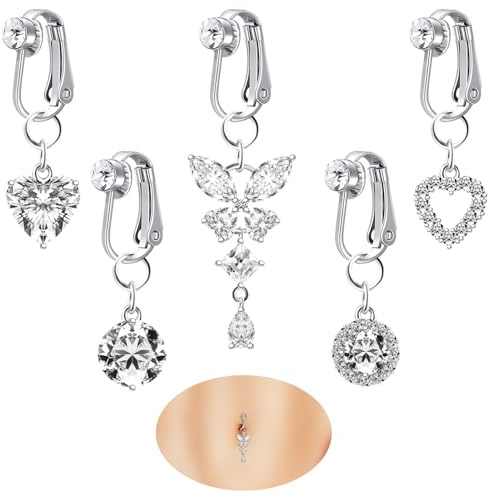Lot de 4/5 faux piercings de nombril en acier inoxydable