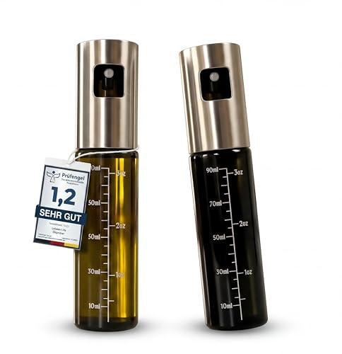 Leisure Life® | NOUVEAUTÉ | Lot de 2 vaporisateurs d'huile | Revêtement en acier inoxydable de 1 mm | Verre anti-UV | Sans BPA | Vaporisateur d'huile de 100 ml