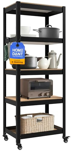 HOMEDANT House Premium-Rollregal Schwerlastregal mit Rollen Kellerregal Lagerregal Haushaltsregal Küchenregal Garagenregal 40 x 60 x 150cm Regal mit Laminat-MDF-Böden verstellbare Ablagen Schwarz