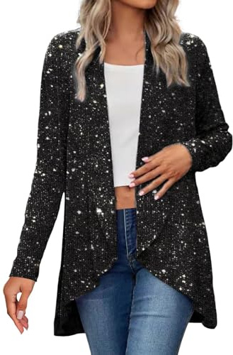 Waterfall Cardigans Women's Sequin Solid Color Fashion Casual Irregular Coat Women's Light Jacket Work Cardigan Women Ladies Boho Cardigan Ladies Boho Waterfall Puff Sleeve Front Summer Cropped