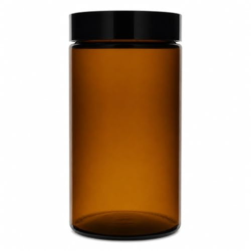 AVALON 500ml Large Amber Glass Jars with Black Airtight Lid - Recyclable, Refillable, BPA-Free, Smell-Proof Jar for Storage, Discreet Herb Curing, Stash Canister
