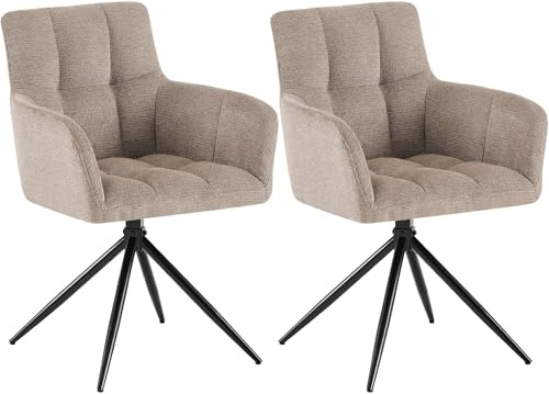 CLP Chaises Salle à Manger Lot de 2, fauteuils Jonah pivotants avec accoudoirs, Design Moderne pour Salon avec Base Noire et protège-Sol, Couleur:Taupe