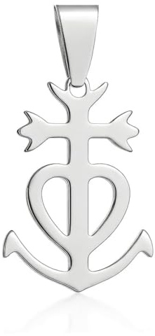 Felicidade - Colgante de cruz de camarga de acero inoxidable - fe, caridad y esperanza - símbolo espiritual y tradicional - joya unisex elegante - plateado u dorado, talla única, Acero inoxidable, No