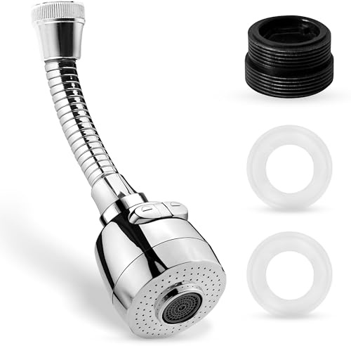 GAEVAZ® Aireador Grifo Cocina 360º Giratorio – Extensible, Antisalpicaduras, Ahorro de Agua – Adaptador Universal Fácil Instalación (22 mm Macho y 24 mm Hembra) (Aireador Plateado)