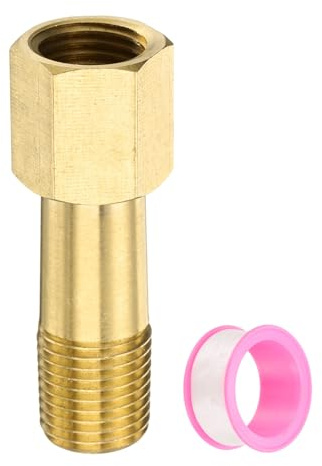 PATIKIL 1/4 G Außen X 1/4 G Innen Messing Rohrverbindung Nippel Messing Verbindung Verlängerungsrohr Fitting Adapter Verbindung mit Gewinde Dichtband, 2 Zoll / 50mm Länge