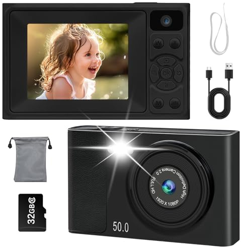 Digitalkamera 1080P 48MP Fotokamera Kamera, Tragbare Kompaktkamera mit 2,4 LCD Bildschirm & 64GB SD-Karte, Geschenk für Kinder Teenager Studenten Anfänger