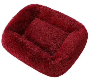 Mateju Hundebett Rechteckig Flauschig, Plüsch Haustierbett Katzenbett Flauschig Weiche Warme Hundekissen mit rutschfest Unterseite Katzenkissen für Mittelgroße Kleine (Burgunderrot B,XS 45x35cm)