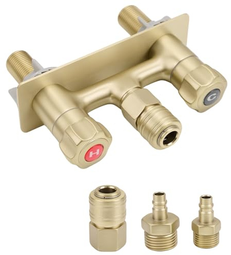RV Shower Faucet, Camper Shower Faucets, RV Shower Replacement Valve Diverter, Bathroom Shower Mixing Valve Control for RV Camper with Exterior Quick Connect Brushed Gold