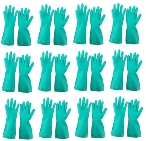 Whyzsjnclg Guantes de limpieza de goma, guantes de limpieza 12 piezas de caucho de nitrilo fuerte para lavavajillas, tamaño libre, lavable, cocina, reutilizable para el hogar, cocina