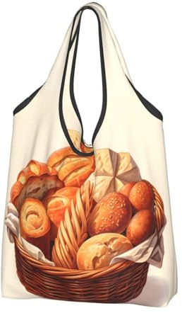 Mexpekil Sac à provisions pliable, motif pain délicieux, sac fourre-tout réutilisable imperméable pour le shopping quotidien