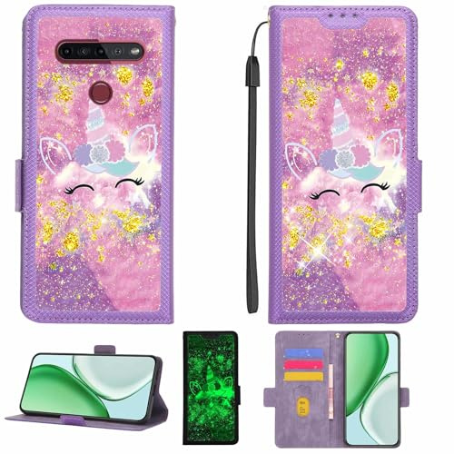 Kinetijy Coque Compatible pour LG K51s Coque Étui Housse Case Support [avec Film Protecteur HD d'une dureté de 9H] [Blocage RFID][Paillettes dorées + Brillantes] LPT-DJS