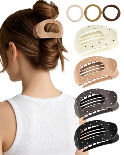 lulir Pinzas Pelo Mujer Planas, 4 Piezas Pinza de Pico de Pato Diseño Curvado, Pinzas Para el Pelo Francesas Antideslizante para Cabello Grueso y Fino, con 3 Gomas Uso Diario/Oficina/Fiesta/Salidas