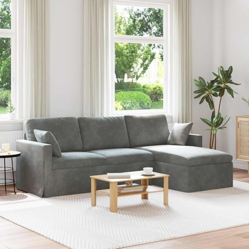 YunCangg mörkgrå sammet soffa 228 x 134 x 80 cm, ergonomisk vardagsrum hörnsoffa med metallram, bekväm stoppning för hemmet, hållbara vardagsrumsmöbler