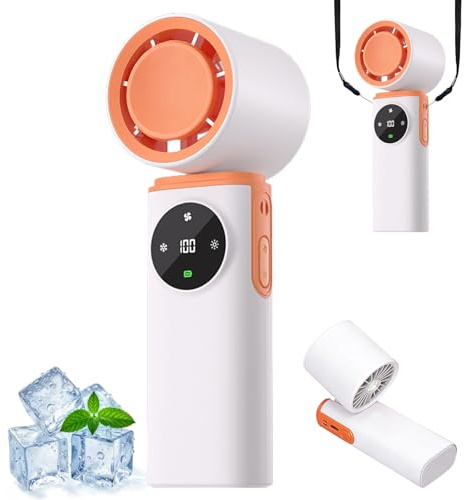 FUFRE Mini ventilateur manuel pliable à 180° - Batterie rechargeable - 5 niveaux de vent - Ventilateur portable silencieux avec lumière LED - Ventilateur USB pour l'été et les voyages