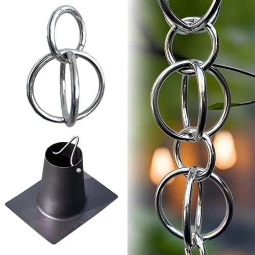 Vethenx Catene Antipioggia Decorative da Giardino,Catene gocciolatoio da grondaia,Scacciapensieri da Esterno, Efficace Raccolta dell'Acqua,per Grondaie di Ville e Spazi Verdi.(Argento 2m)