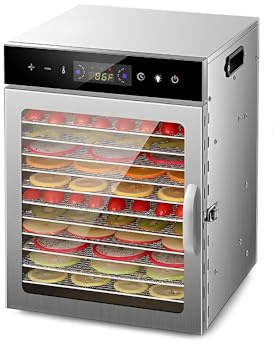Secador de Alimentos Eléctrico 800W,Deshidratador de Alimentos,Circulación Aire Caliente 360°,12 Bandejas Acero Inoxidable,para Carne Seca, Frutas