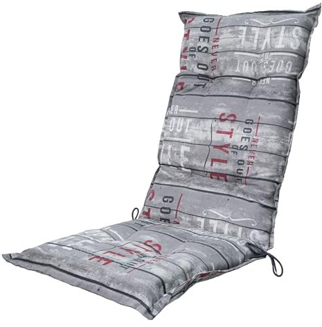 Madison 8 cm Luxus Hochlehner Auflage C 067, grau gestreift mit Schrift