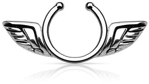 Tapsi´s Coolbodyart® Brustpiercing-Fake Chirurgenstahl Schild Engel-Flügel in silber