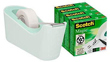 Dispenser da Tavolo C18 Menta con 4 Rotoli di Nastro Adesivo Scotch Magic, 19x33
