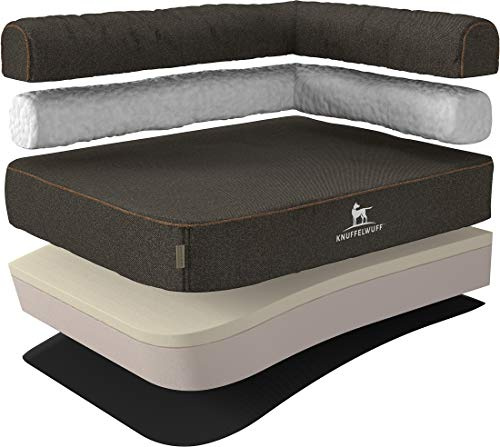 Knuffelwuff Orthopädisches Eck Hundebett Marlie Hundesofa aus Velours mit Handwebcharakter L 85 x 63cm Lehne Rechts Schwarz - abnehmbarer Bezug - waschbar - für große, mittelgroße und kleine Hunde