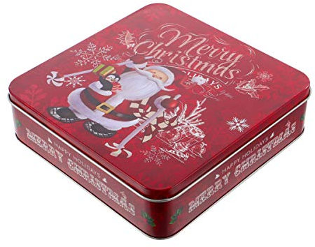 NUOBESTY Christmas Cookie Box Candy Tin, Christmas Biscuits Can Square Candy Storage Containers Tinplate Tin for Christmas New Year Party Favors Bag Stocking Fillers
