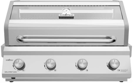 Grillfürst Gasgrill G401E - 4-Brenner Edelstahl, Einbau Gasgrill mit Sichtscheibe, Outdoorküchen Grill mit doppelwandigem Deckel und Edelstahl-Rosten, Built In Modell
