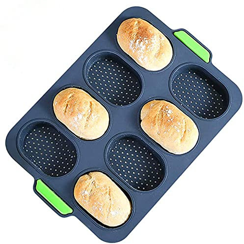 Ecohomn Baguette Baking Tray Silicone Bread Loaf Baking Tray Mold Non Stick Perforated Pan Bread Crisping Tray Loaf Baking Mould DIY 8 French Bread Stick Bread Roll Pan