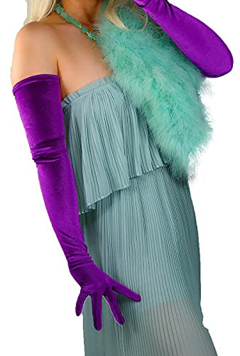 DooWay Lange Samt-Handschuhe, dehnbar, für große Arme, 70 cm, Schulterlänge, Winter-Armwärmer, Violett, Medium