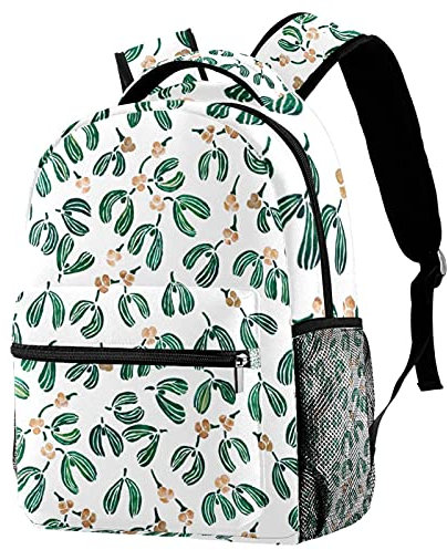 School Classic Backpack Lightweight Travel Rucksack Laptop Daypack for Women Teens Men Christmas Mistletoe Plant
