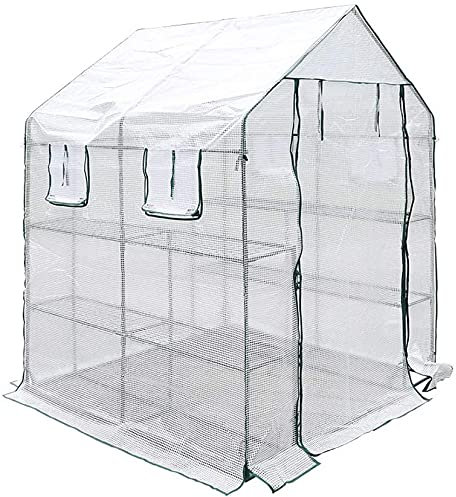 LSDRALOBBEB Treibhaus Foliengewächshaus 3 Tier Outdoor Gewächshaus Walk-In White Winter Garden Plants Growhouse, mit Regalen, Heavy Duty PE Hot House, wasserdicht 807
