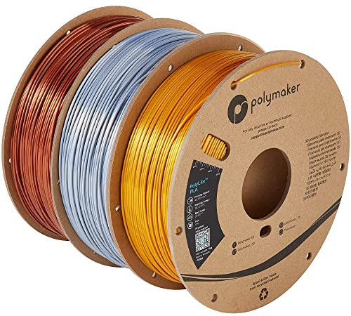 Polymaker PLA-Filament, Metallisch, 1,75 mm, 3 Farben, 1 kg Spule, PolyLite, Seidenglänzendes Filament (Gold, Silber, Bronze)