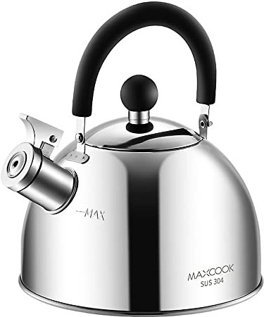 MAXCOOK 304 Stainless Steel Whistling Tea Kettle 2.1 Quart/2L (Silver)