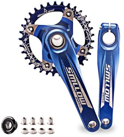 MTB-Kurbelarm-Set Aluminiumlegierung Mountainbike-Kurbelgarnitur 170 mm 104 BCD mit Tretlager-Kit und Kettenblattschrauben, kompatibel mit 7/8/9/10-Gang-Fahrrad (Blaue Kurbel + Ritzel)