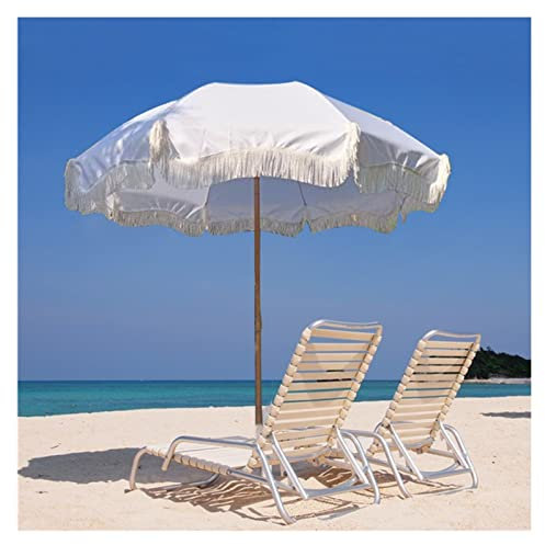 Ø200cm Parasol de Jardin à Franges de Luxe Parasol de Table de marché extérieur avec abri Solaire, Parasol à Bouton inclinable pour Balcon de Plage de Jardin (Blanc)