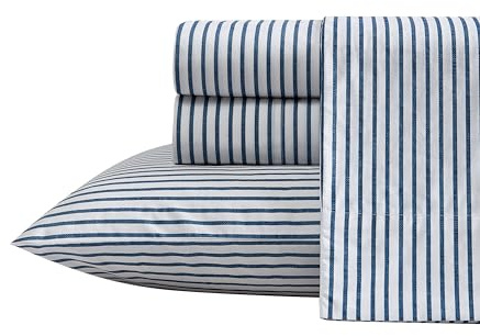 Nautica - Queen Sheets, Cotton Percale Preppy Bedding Set, Crisp & Cool, Lightweight & Breathable (Michael Plaid Grey, Queen)