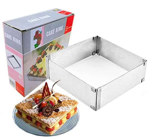 Cadre de cuisson rectangulaire réglable – Moule à gâteau rectangulaire en acier inoxydable – Moule à gâteau carré stable pour la préparation des gâteaux et gâteaux superposés