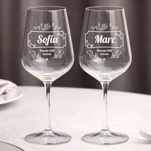 Wanapix | Pack 2 Copas de Vino Personalizadas | Copas de Cristal Grabadas para Vino con el Nombre o Texto que quieras | Pack de Copas de Cristal | Gran reserva