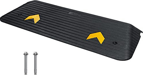 VEVOR Rampe de Seuil Hauteur 3,8 cm Rampe Trottoir en Caoutchouc avec 1 Canal Capacité Charge 15 tonnes Surface Texturée Antidérapante pour Fauteuil Roulant Voitures Scooters Quai Garage 110x32x3,8 cm