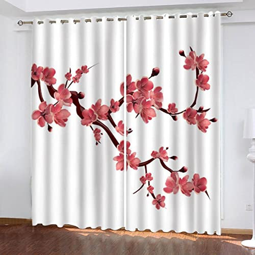 BUMIYA Rosa Sakura Vorhang mit ösen B 280 X H 260 cm Polyester Japanischer Kirschbaum Gardinen Blickdicht Verdunkelungs Scheibengardinen 2 Stücke für Wohnzimmer Schlafzimmer Kinderzimmer Jugendzimmer