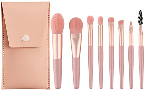Set Pennelli Make Up, 8 Pezzi Pennelli Trucco Pennello Fondotinta Liquido Pennelli Trucco Professionale Pennello Correttore Occhiaie Kit Pennelli Ombretto Occhi (Rose + étui En Cuir)