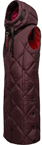 Navahoo Varm dam vinter quiltad väst lång med huva XS-XXL, vin, XXL