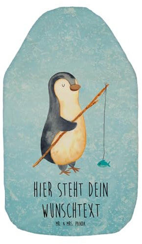 Mr. & Mrs. Panda Personalisierte Wärmflasche Pinguin Angler - Personalisierte Geschenke, Wärmflaschenbezug mit Namen, verträumt, Körnerkissen mit