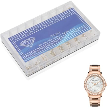 Cyrank 18 Misure Strass per Orologi, Gemme Diamantate Rotonde, Strass diamantati Parti di Decorazione per Orologi Strass di Ricambio per Strumento di Riparazione dell'orologio