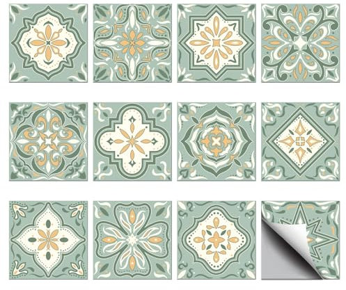 CHGCRAFT 36 adesivi per piastrelle verdi e gialli da 10,2 x 10,2 cm, impermeabili, staccabili, in PVC, adesivi decorativi per cucina, bagno, camera da letto, tavolo, ufficio