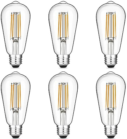 Gozelux Vintage LED Edison Bulbs 6W, Equivalent 60W Incandescent, Warm White 2700K, ST58 Antique LED Filament Bulbs with 90+ CRI, E26 Medium Base,Dimmable, Clear Glass, Pack of 6