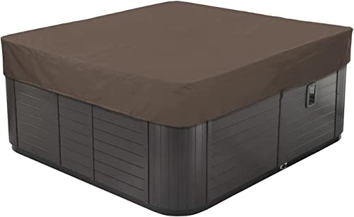 Couverture de Bain à Remous Carrée Housse de protection carrée en polyester 210D imperméable pour spa extérieur, couverture anti-UV pour piscine de jardin, plusieurs tailles au choix, gris, 244 x 244