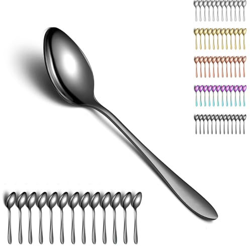 Berglander Schwarze Suppenlöffel 12 Stück, Titanbeschichtung Edelstahl Speiselöffel, Esslöffel, Löffel Besteck für Zuhause, Restaurant, Hotel, Täglicher Gebrauch, spülmaschinenfest