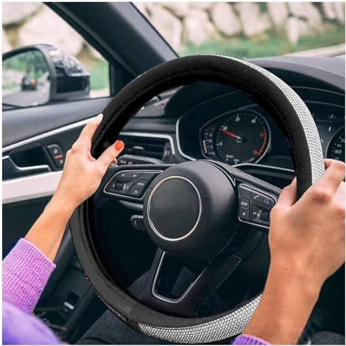 Auto Lenkradhuelle Glitzer, Bling Lenkradbezug Auto 15 Zoll Glitzerlenkrad Auto Zubehör, Passt füR Die Meisten Autos,SUV,Lastwagen und Vans,Black