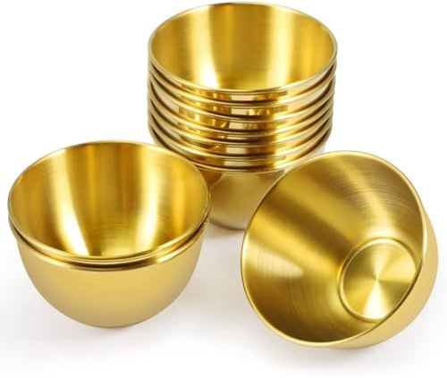 Daowwui 10 Pack 3.3Inch Stainless Steel Sauce Dishes Individual Saucers Bowl Round Seasoning Dishes Sushi Dipping Bowl, Gold 4 X 5 X 8.5cm